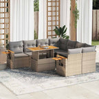 9-tlg. Garten-Sofagarnitur mit Kissen Beige Poly Rattan Akazie