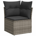 9-tlg. Garten-Sofagarnitur mit Kissen Grau Poly Rattan Akazie