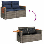 9-tlg. Garten-Sofagarnitur mit Kissen Grau Poly Rattan