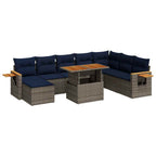 10-tlg. Garten-Sofagarnitur mit Kissen Grau Poly Rattan Akazie