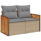8-tlg. Garten-Sofagarnitur mit Kissen Beige Poly Rattan Akazie