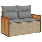9-tlg. Garten-Sofagarnitur mit Kissen Beige Poly Rattan Akazie