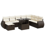 9-tlg. Garten-Sofagarnitur mit Kissen Braun Poly Rattan