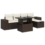 6-tlg. Garten-Sofagarnitur mit Kissen Braun Poly Rattan