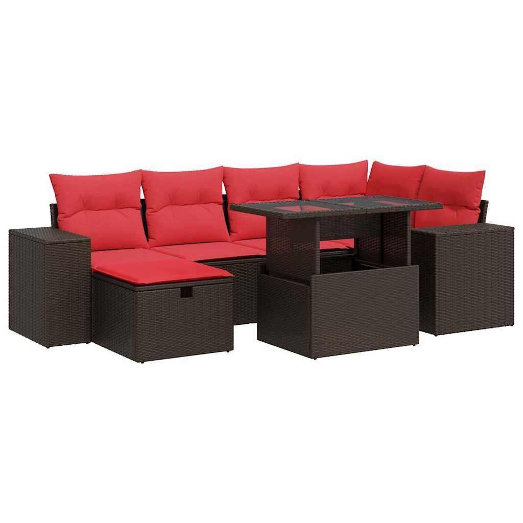 7-tlg. Garten-Sofagarnitur mit Kissen Schwarz Poly Rattan