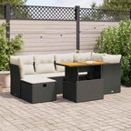 7-tlg. Garten-Sofagarnitur mit Kissen Schwarz Poly Rattan