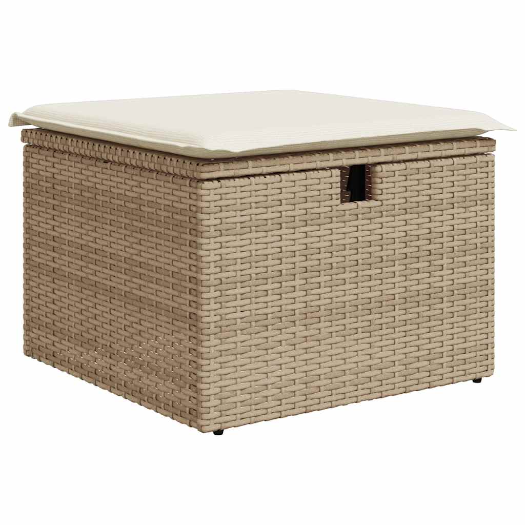 7-tlg. Garten-Sofagarnitur mit Kissen Beige Poly Rattan Akazie