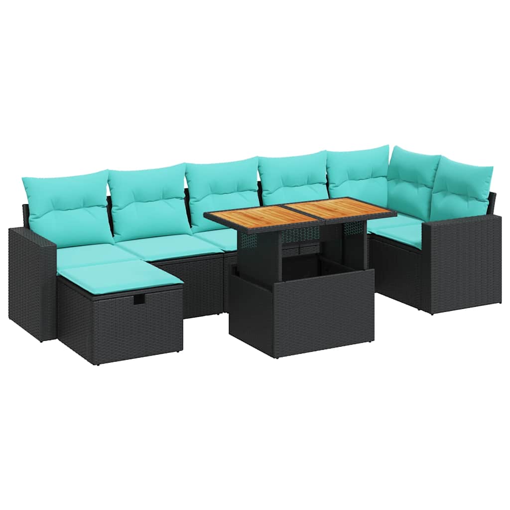 8-tlg. Garten-Sofagarnitur mit Kissen Grau Poly Rattan Akazie