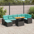 8-tlg. Garten-Sofagarnitur mit Kissen Grau Poly Rattan Akazie