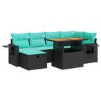 7-tlg. Garten-Sofagarnitur mit Kissen Braun Poly Rattan Akazie