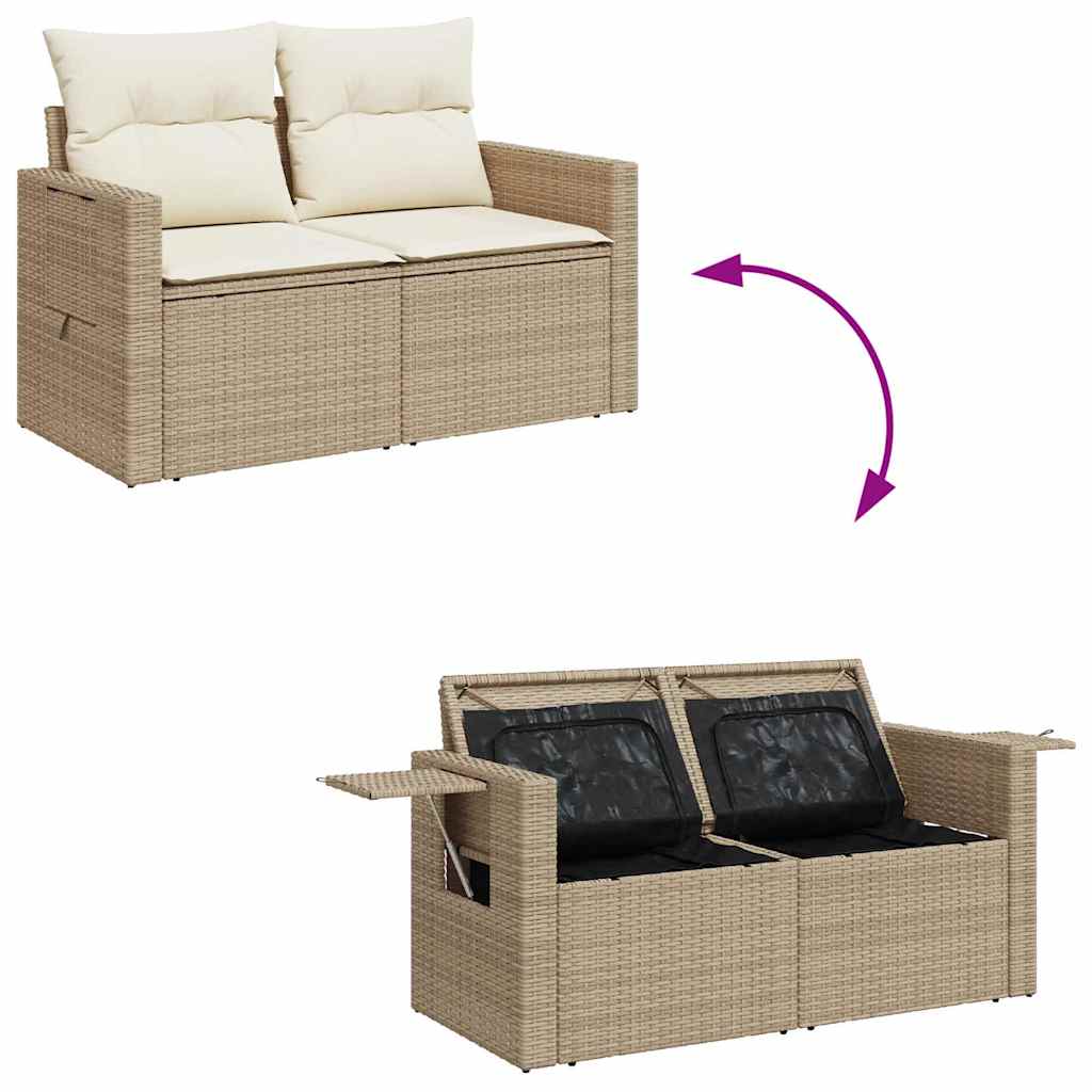 8-tlg. Garten-Sofagarnitur mit Kissen Beige Poly Rattan Akazie