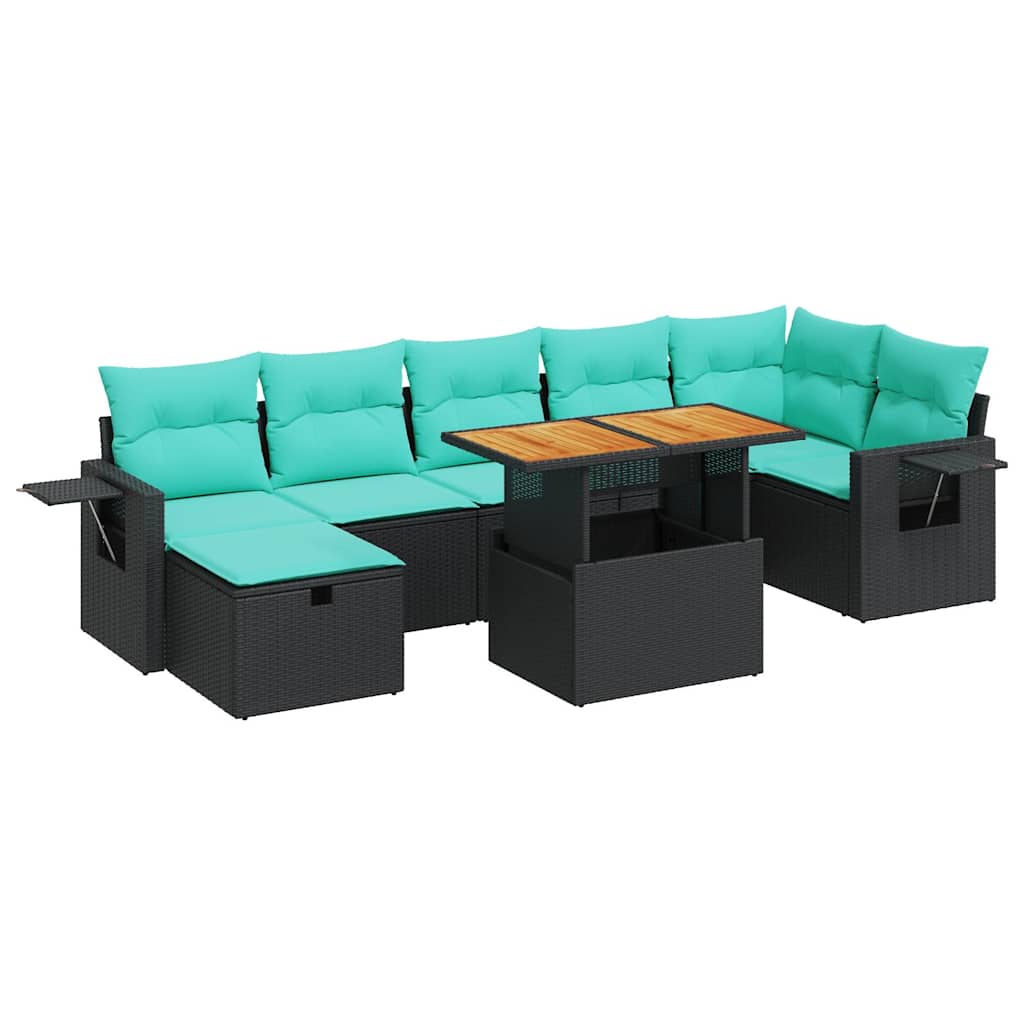 8-tlg. Garten-Sofagarnitur mit Kissen Grau Poly Rattan Akazie