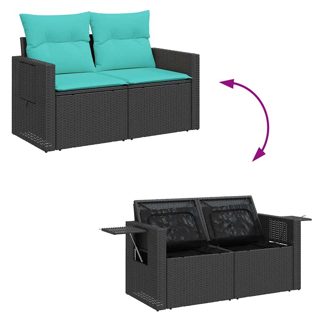 8-tlg. Garten-Sofagarnitur mit Kissen Grau Poly Rattan Akazie