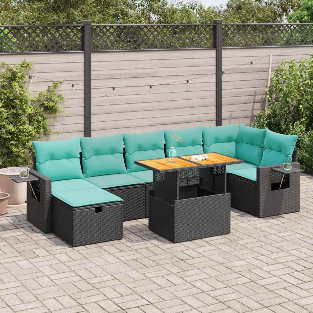 8-tlg. Garten-Sofagarnitur mit Kissen Grau Poly Rattan Akazie
