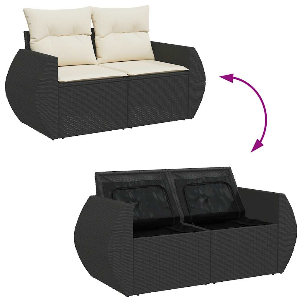5tlg. Garten-Sofagarnitur mit Kissen Schwarz Poly Rattan Akazie