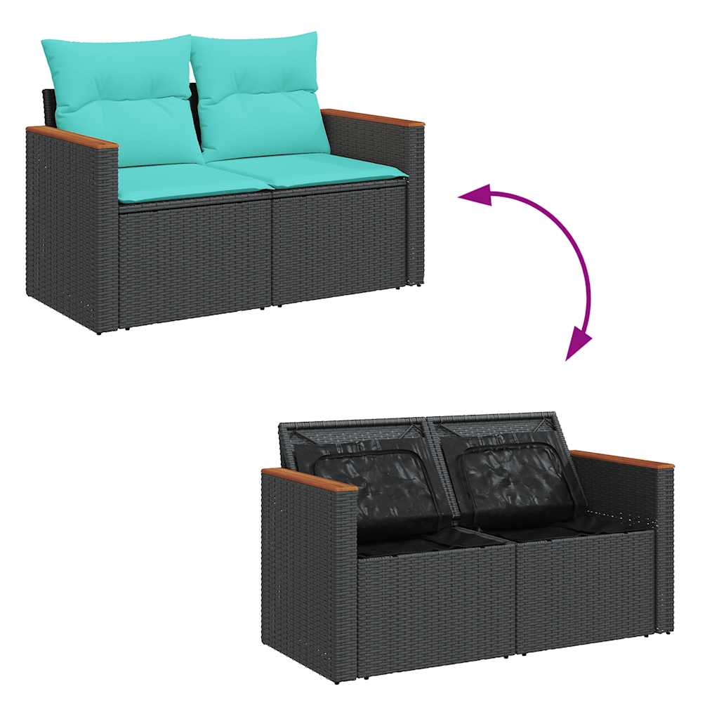 7-tlg. Garten-Sofagarnitur mit Kissen Braun Poly Rattan Akazie