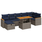 8-tlg. Garten-Sofagarnitur mit Kissen Grau Poly Rattan Akazie