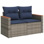 8-tlg. Garten-Sofagarnitur mit Kissen Grau Poly Rattan Akazie