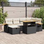 8-tlg. Garten-Sofagarnitur mit Kissen Schwarz Poly Rattan