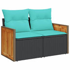 7-tlg. Garten-Sofagarnitur mit Kissen Braun Poly Rattan Akazie