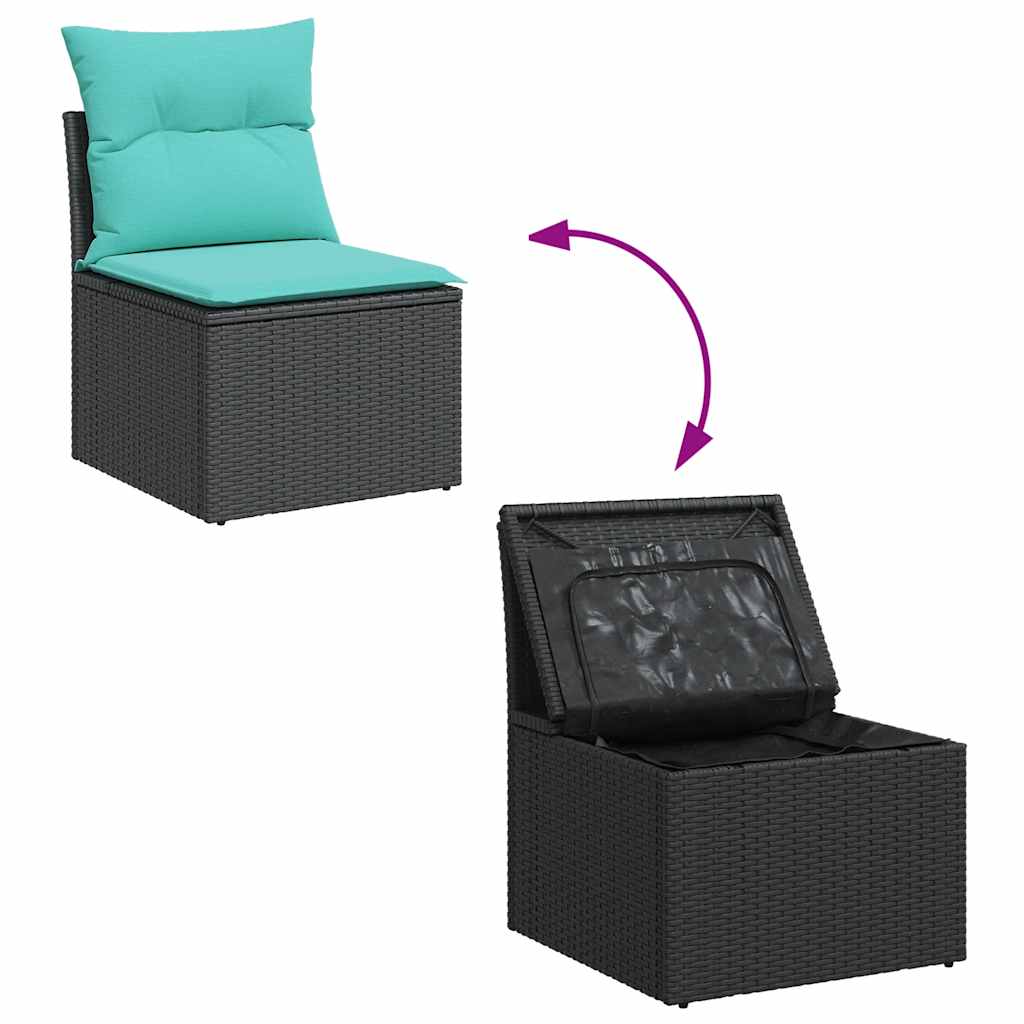 7-tlg. Garten-Sofagarnitur mit Kissen Braun Poly Rattan Akazie