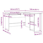 Eck-Schreibtisch Schwarz Eichen-Optik 120 x 140 x 75 cm