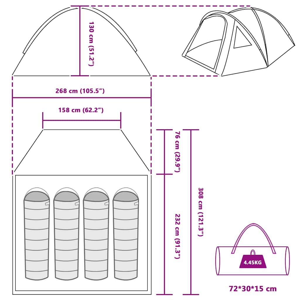 Campingzelt Grau und Orange 308 x 268 x 130 cm Polyester