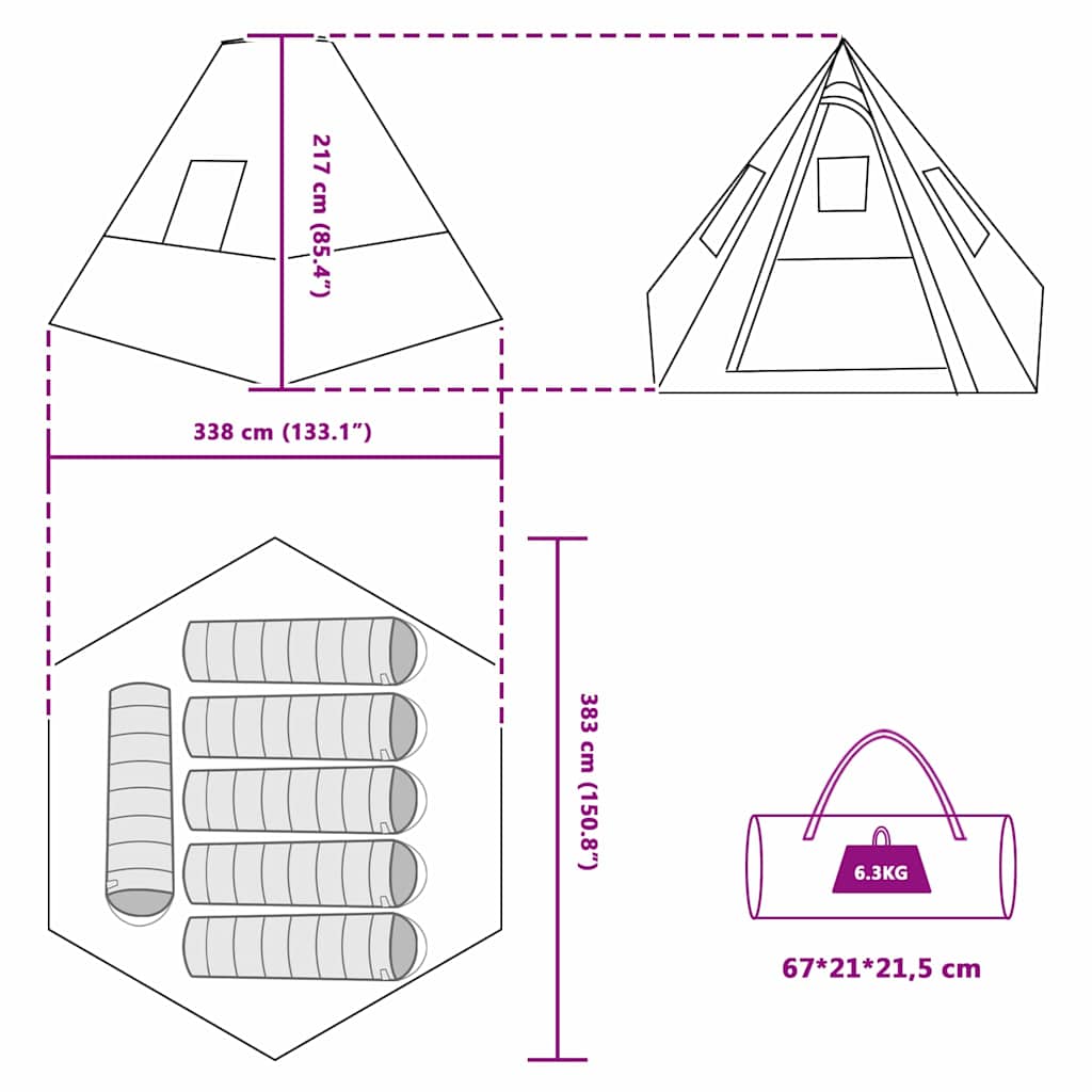 Tipi Zelt mit Dach mit Speicher Blau 383 x 338 x 217 cm Taft