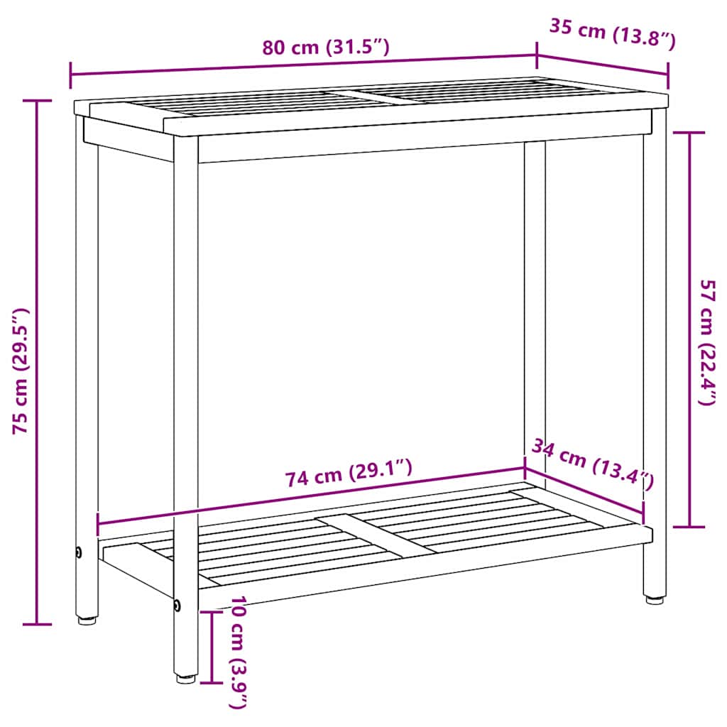 Tisch für Outdoor mit Regal Natürlich und Grau 80 x 35 x 75 cm