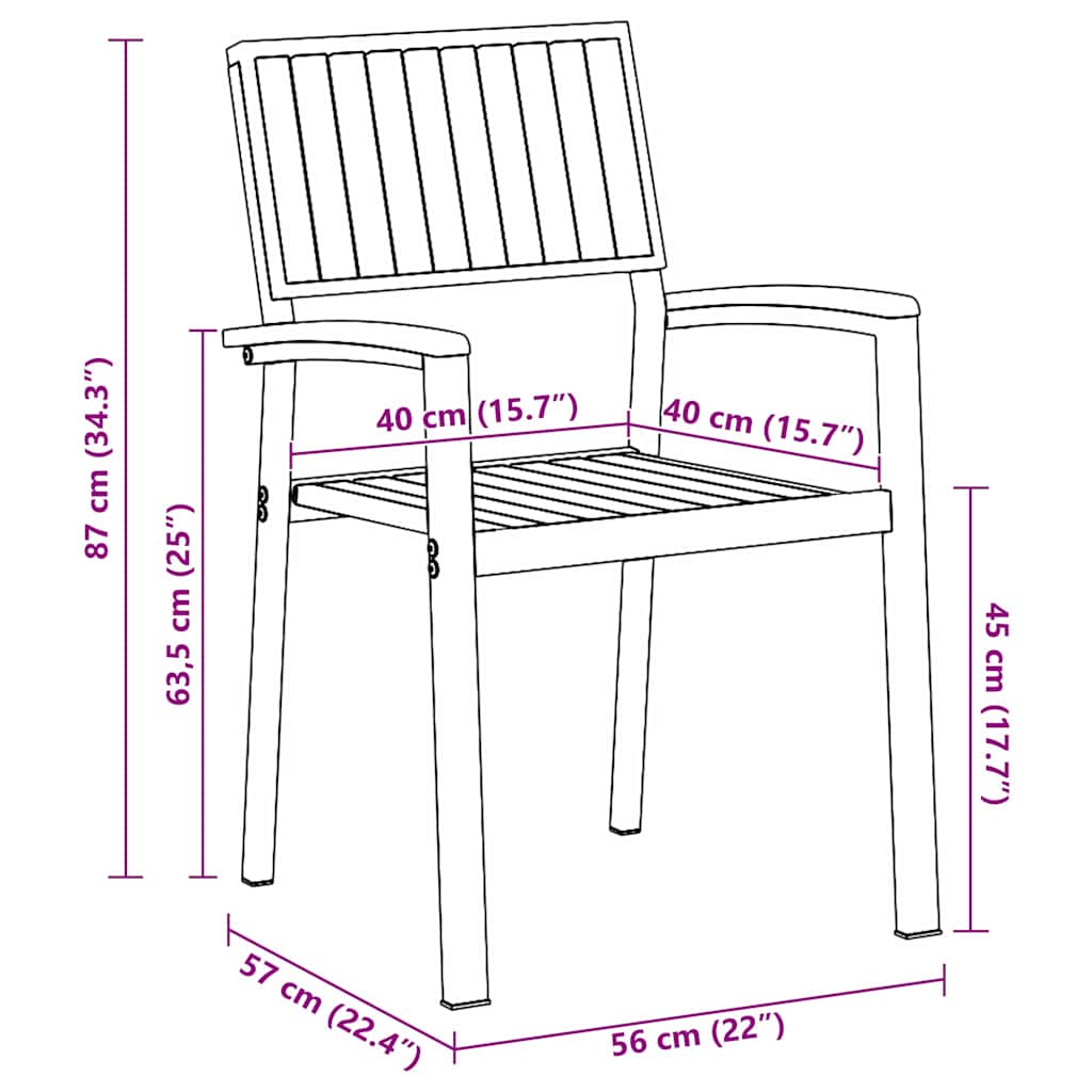 Stapelstuhl 2 pcs Braun 56 x 57 x 87 cm Massivholz Akazie
