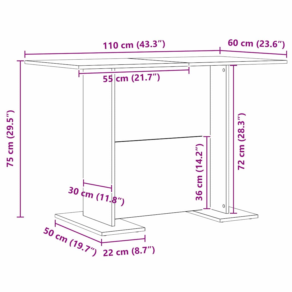 Esstisch Schwarz Eichen-Optik 110 x 60 x 75 cm Holzwerkstoff