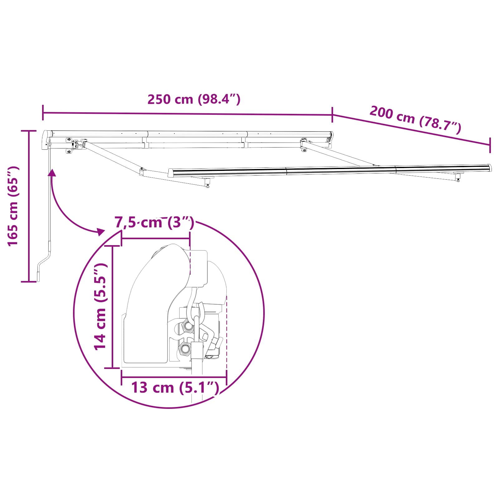 Einziehbare Markise Blau 250 x 200 cm Stoff
