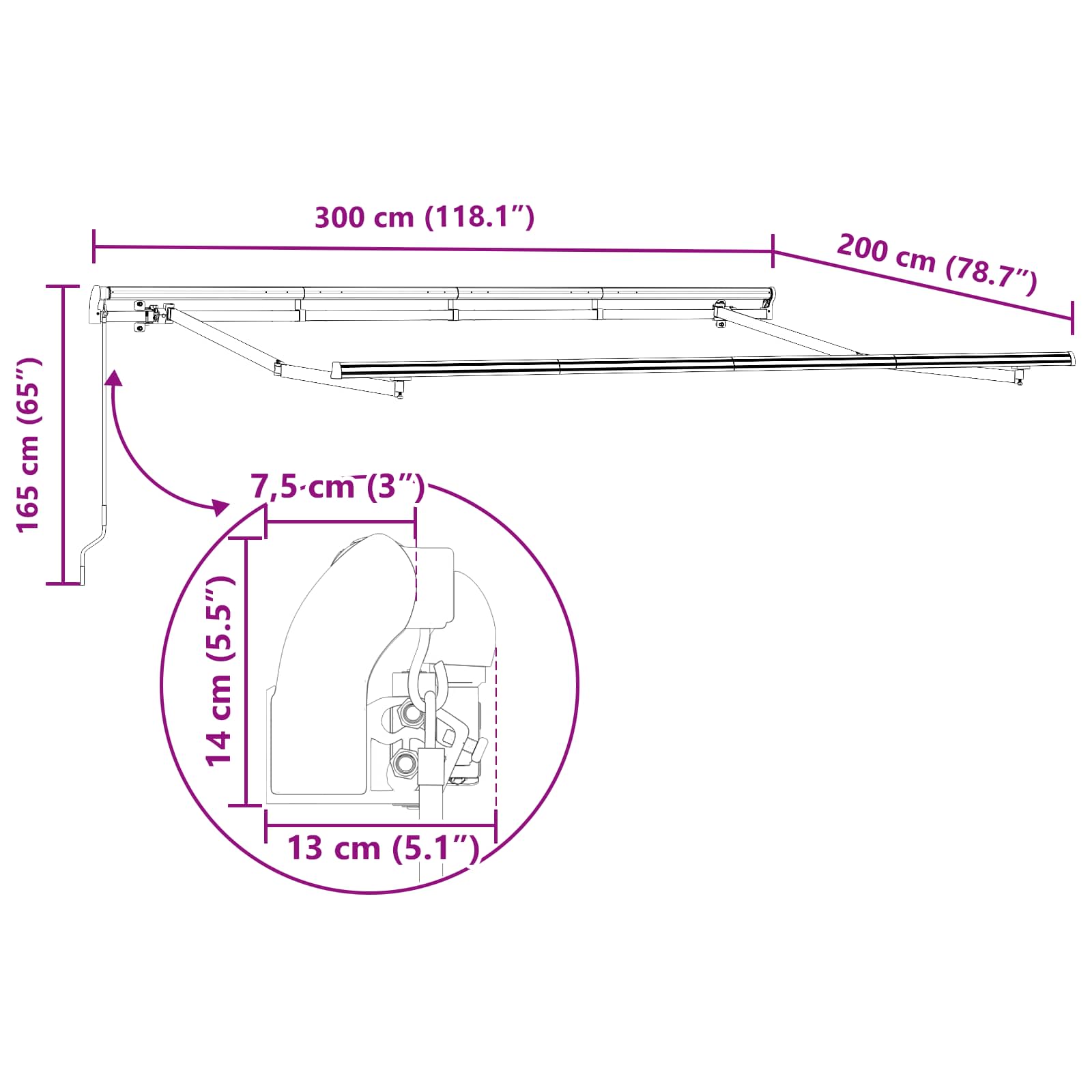Einziehbare Markise Blau 300 x 200 cm Stoff