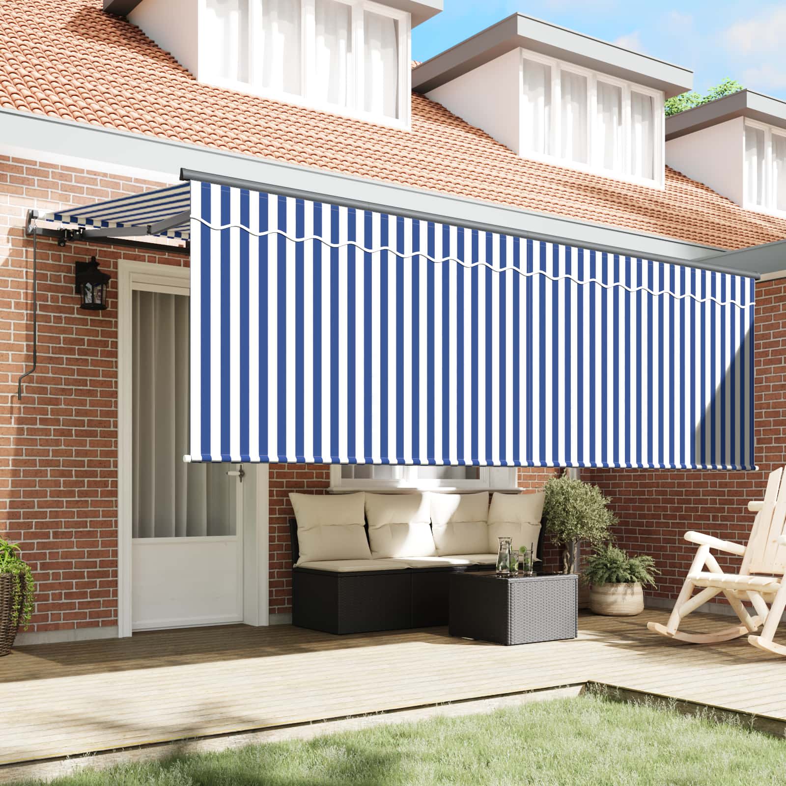 Einziehbare Markise Gestreift Blau 350 x 200 cm Stoff