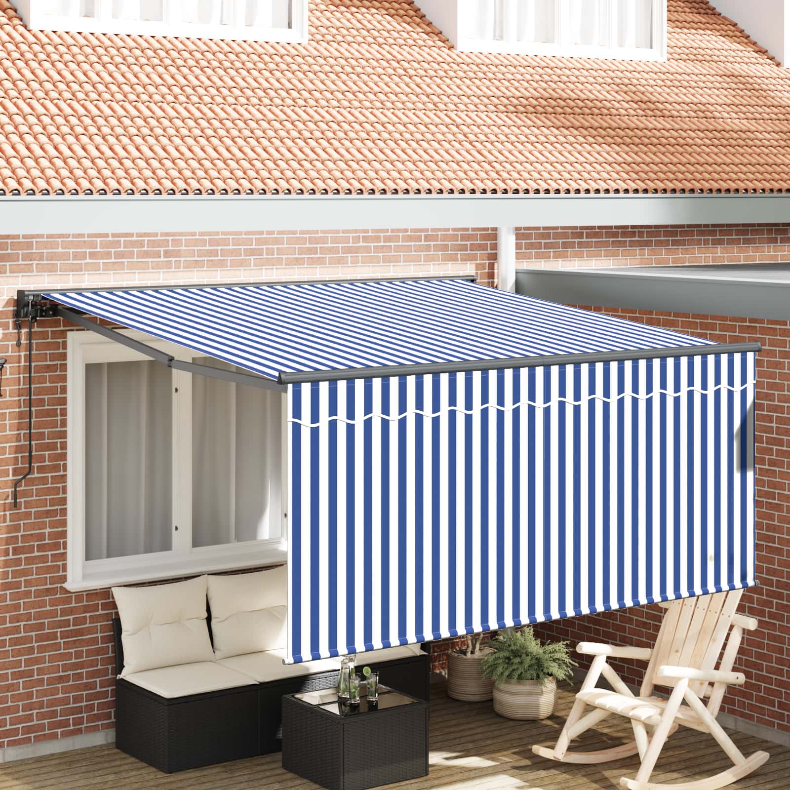 Einziehbare Markise Blau und Weiß 300 x 250 cm