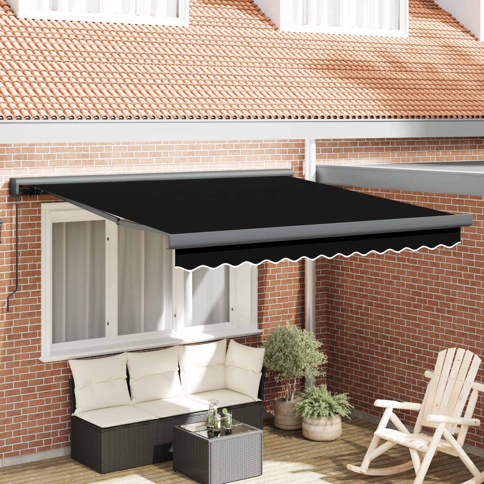 Einziehbare Markise Schwarz 300 x 250 cm Stoff und Metall