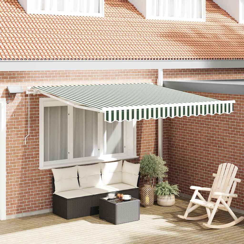 Einziehbare Markise Grün und Weiß 300 x 250 cm Stoff und Stahl