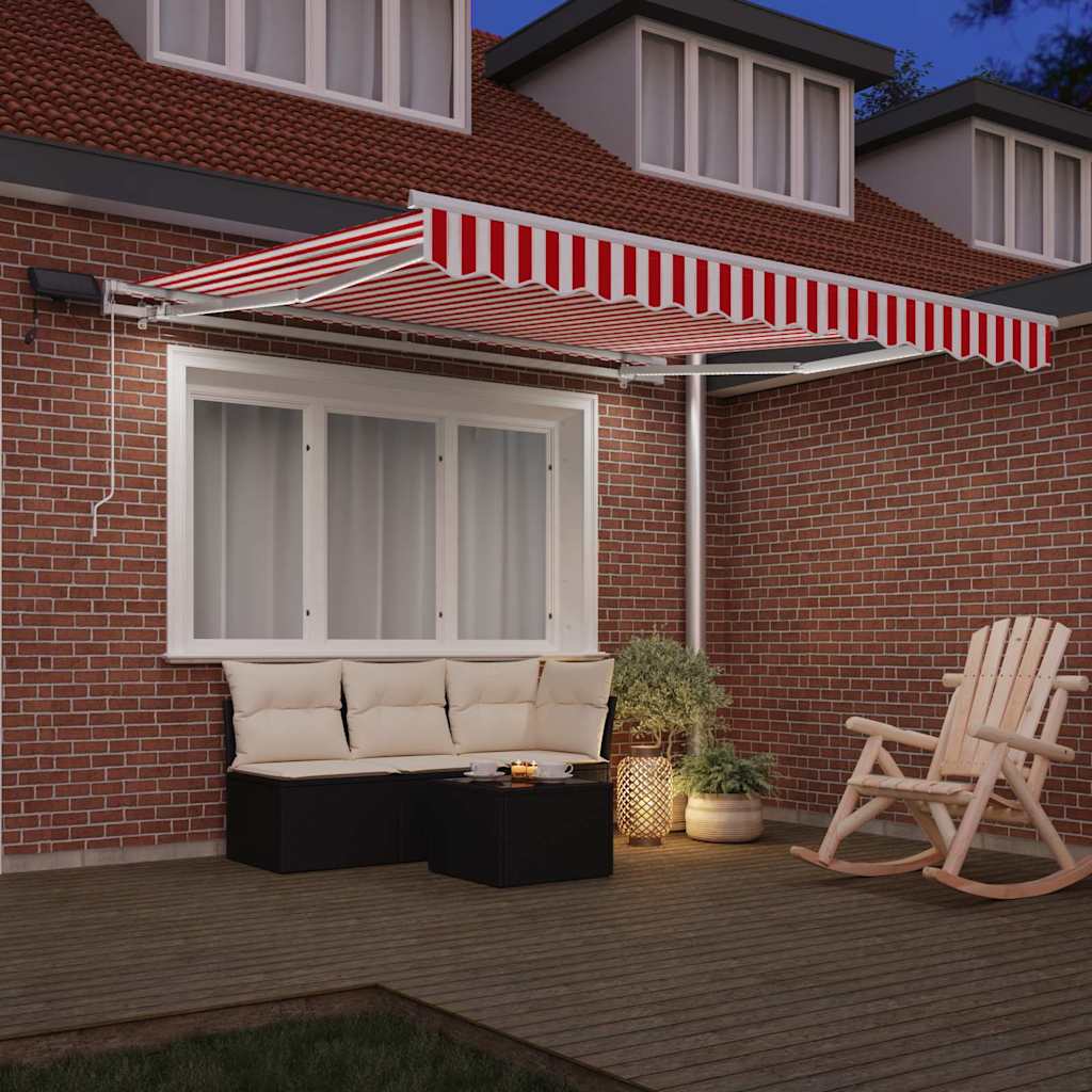 Einziehbare Markise Rot und Weiß 350 x 250 cm Stoff und Stahl