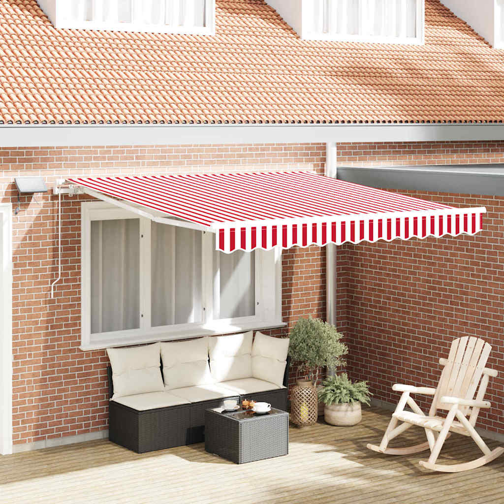 Einziehbare Markise Rot und Weiß 350 x 250 cm Stoff und Stahl