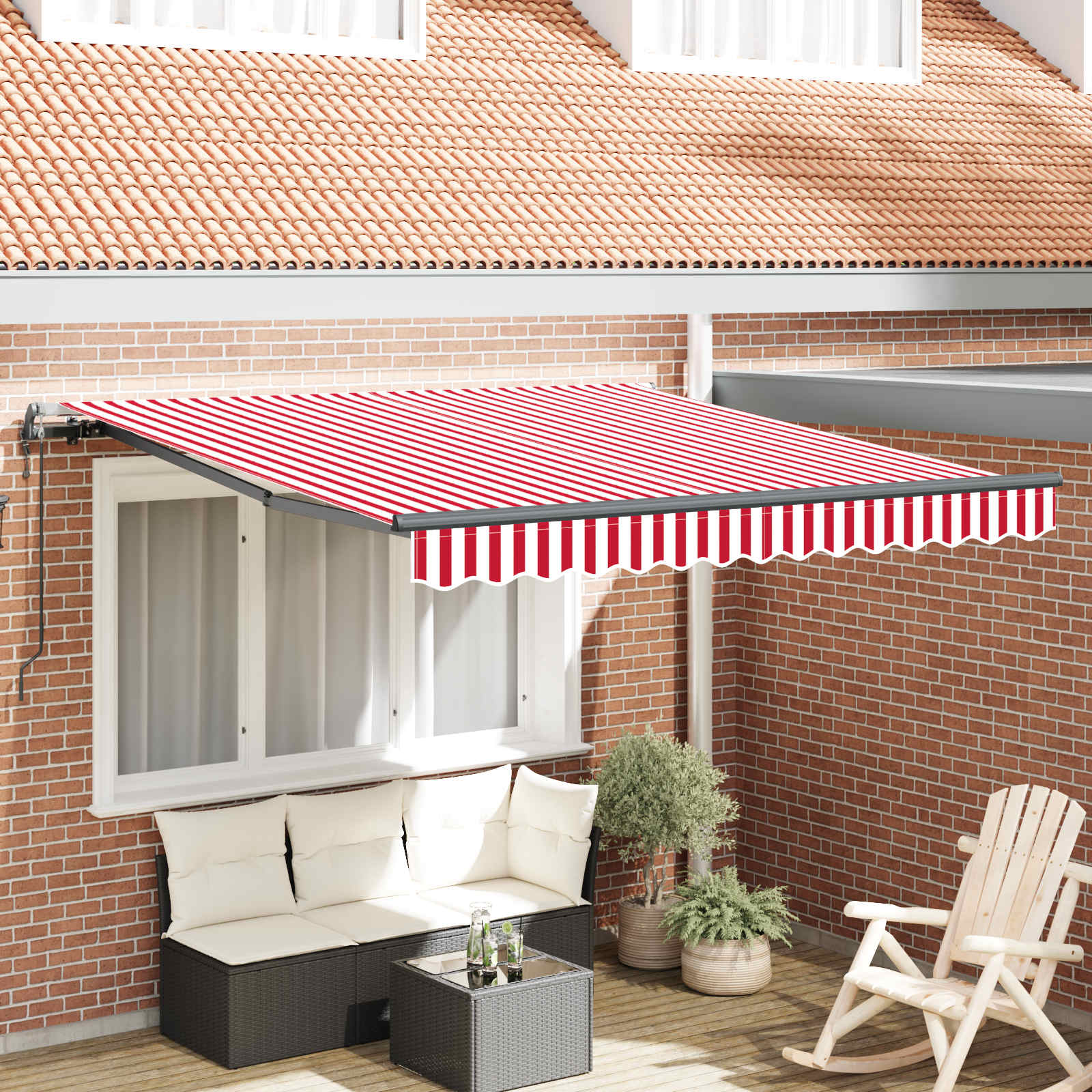 Einziehbare Markise Rot und Weiß 350 x 250 cm