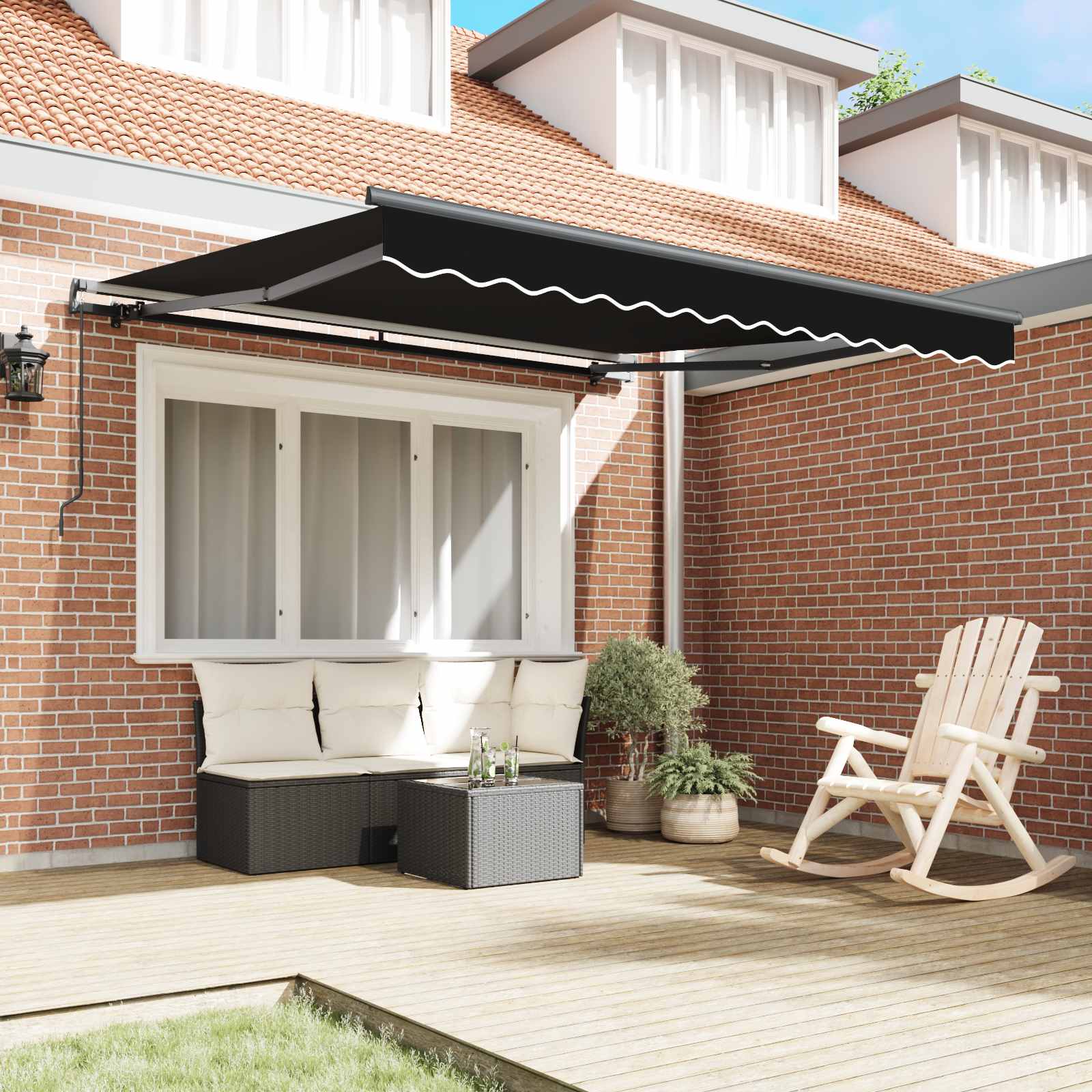 Einziehbare Markise Schwarz 350 x 250 cm Polyester und Stahl