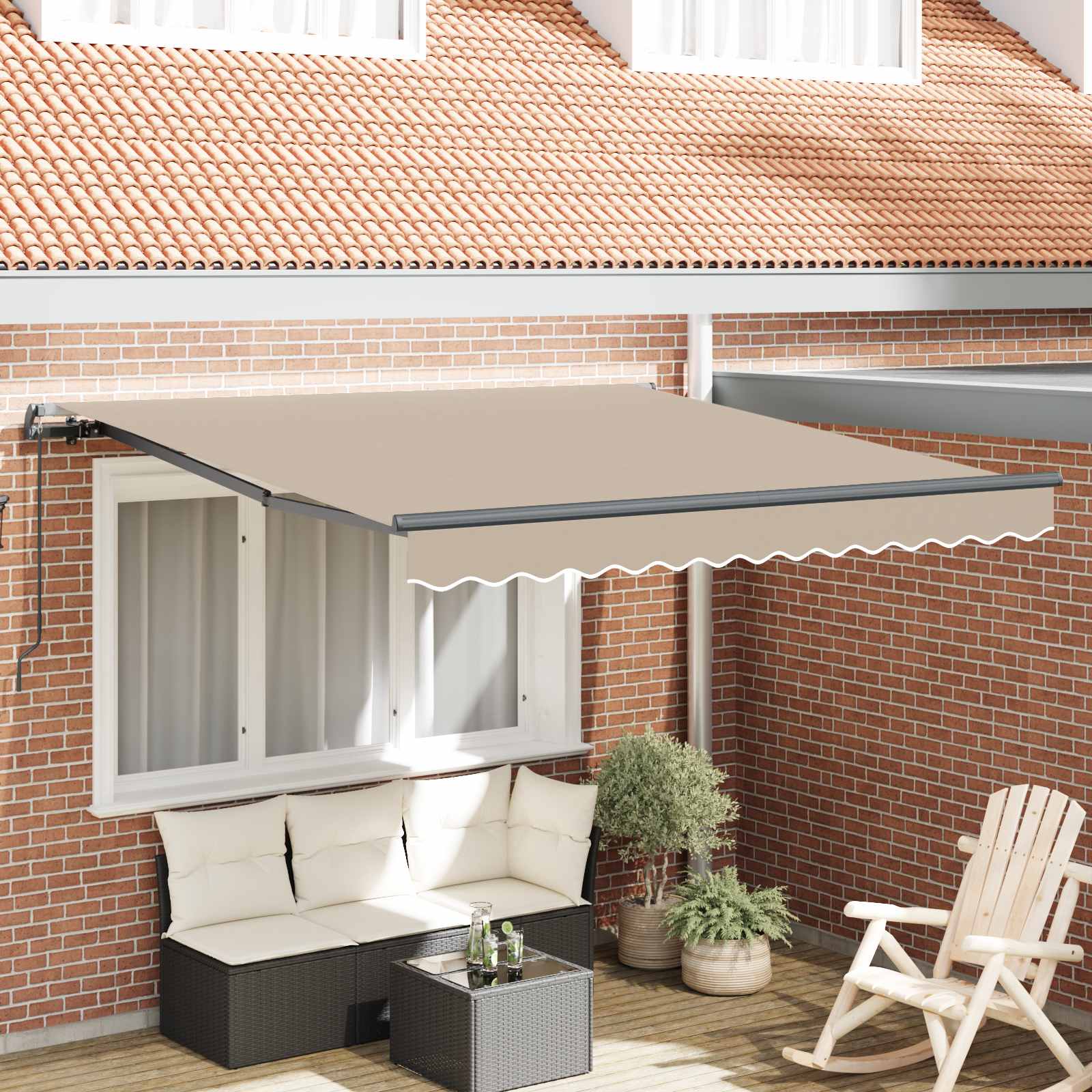 Einziehbare Markise Beige 350 x 250 cm Polyester und Stahl