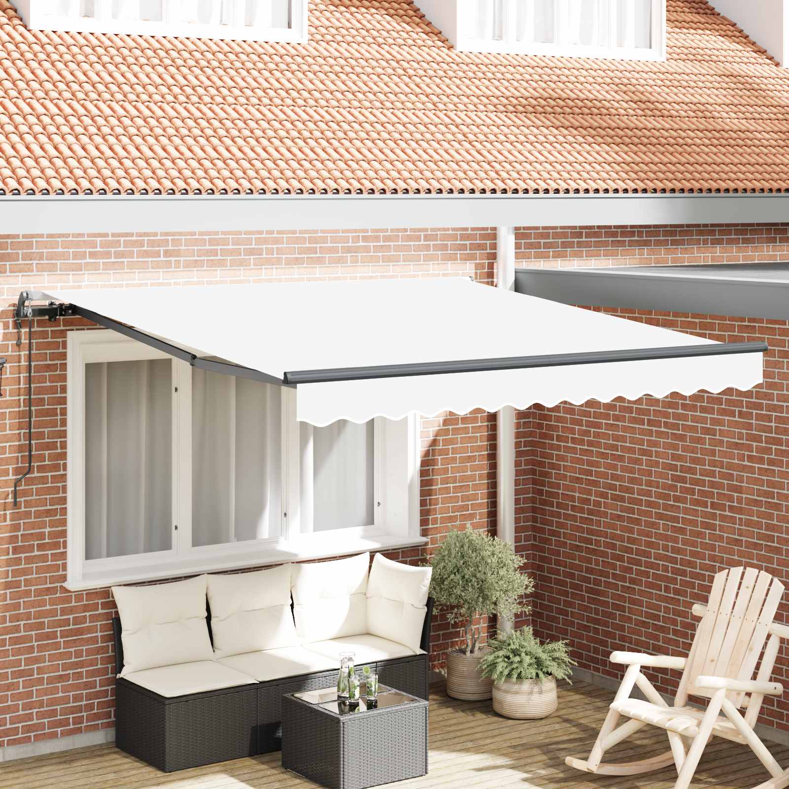 Einziehbare Markise Weiß 350 x 250 cm Stoff und Aluminium