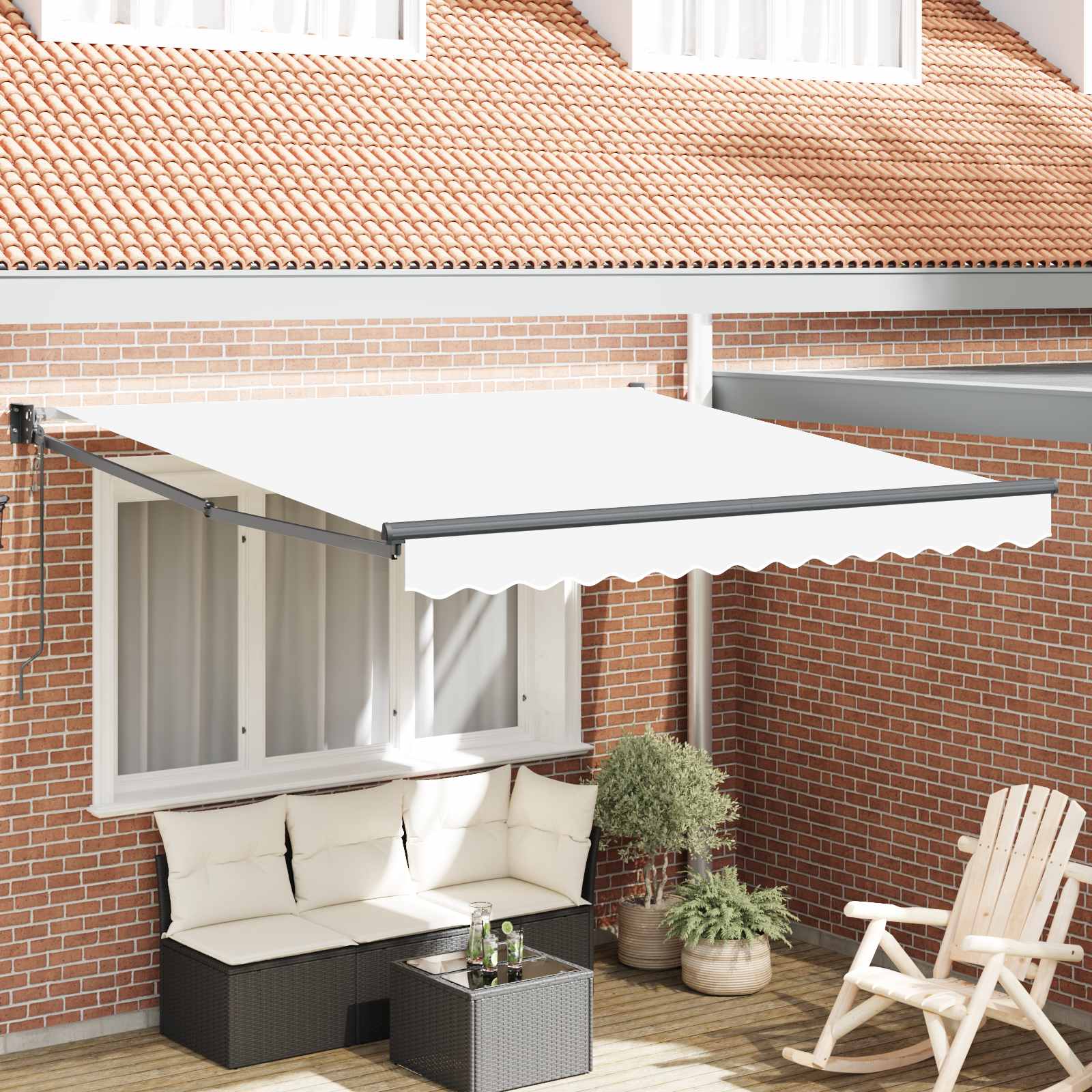 Einziehbare Markise Weiß 350 x 250 cm Polyester und Aluminium