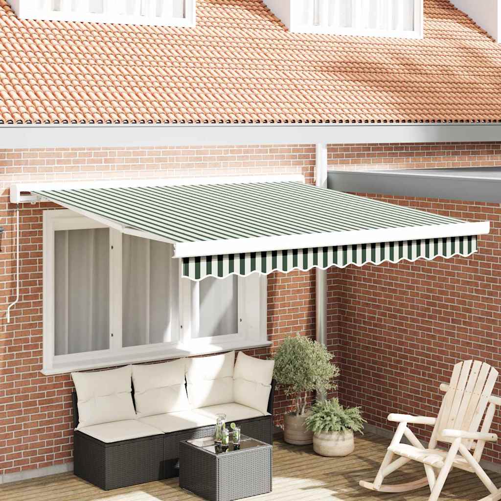 Einziehbare Markise Grün und Weiß 350 x 250 cm Stoff und Metall