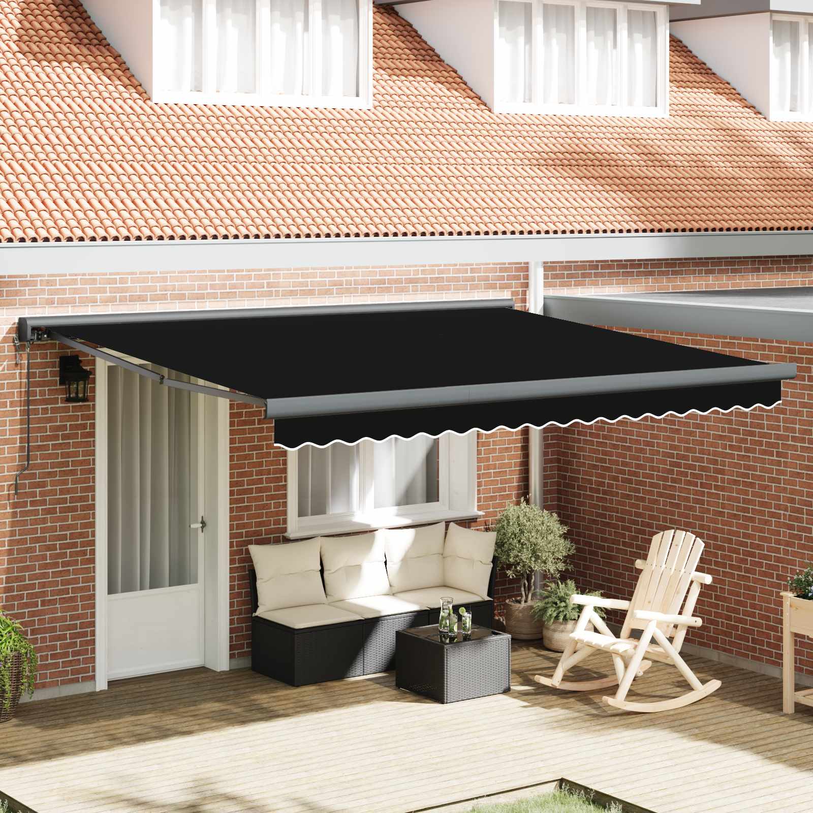 Markise Schwarz 400 x 300 cm Polyester und Aluminium