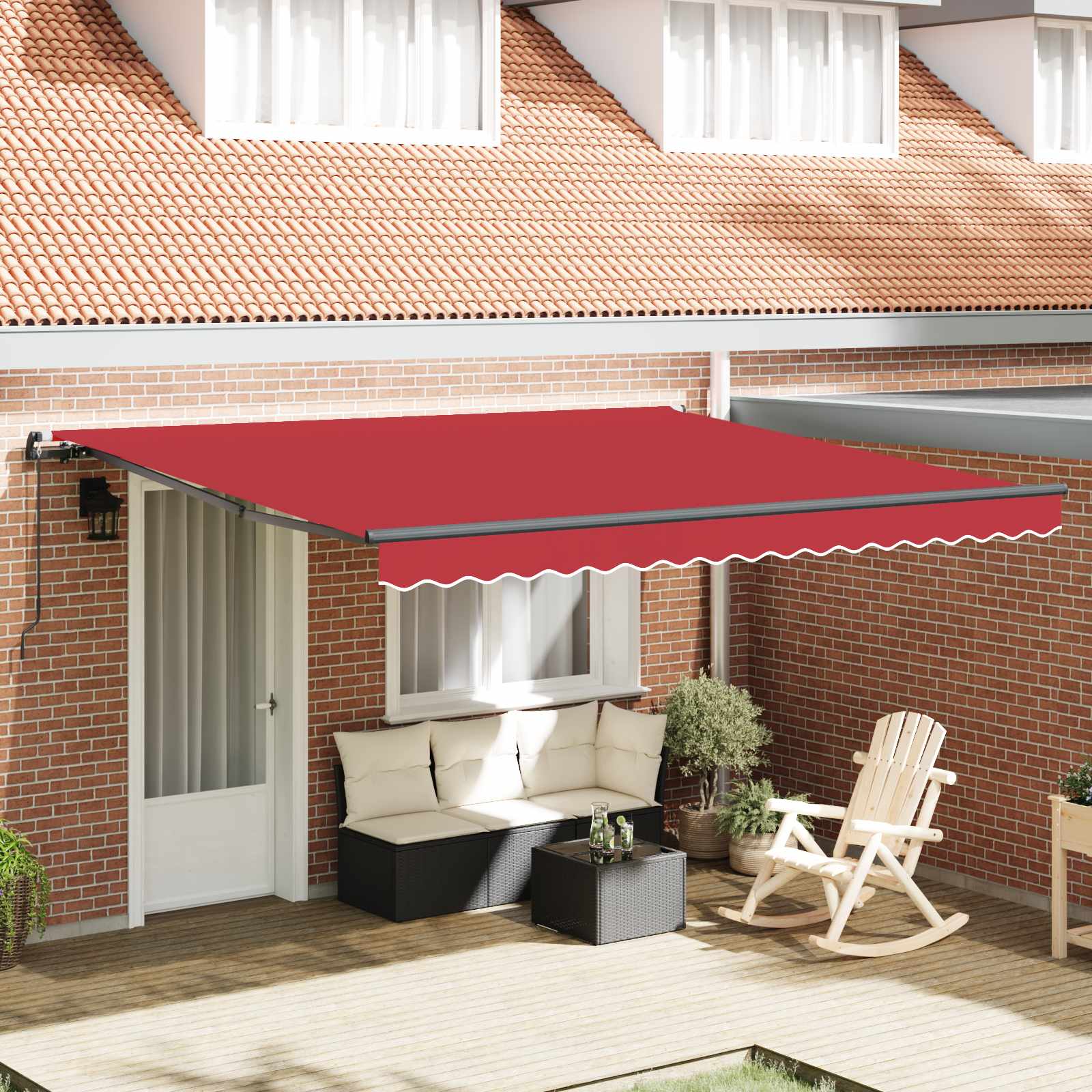 Einziehbare Markise Rot 400 x 300 cm Polyester und Stahl