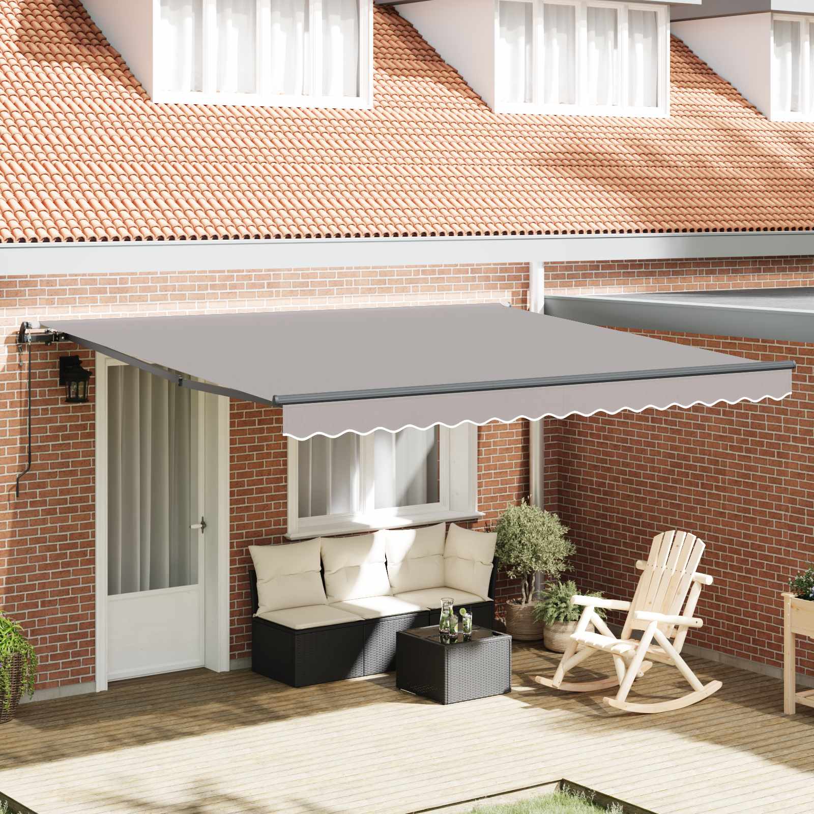 Einziehbare Markise Hellgrau 400 x 350 cm Stoff und Aluminium