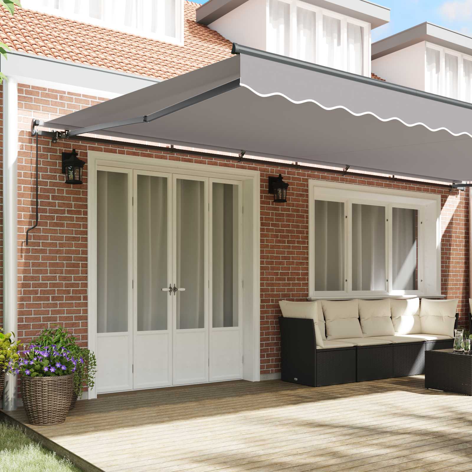 Einziehbare Markise Hellgrau 600 x 300 cm Polyester und Stahl