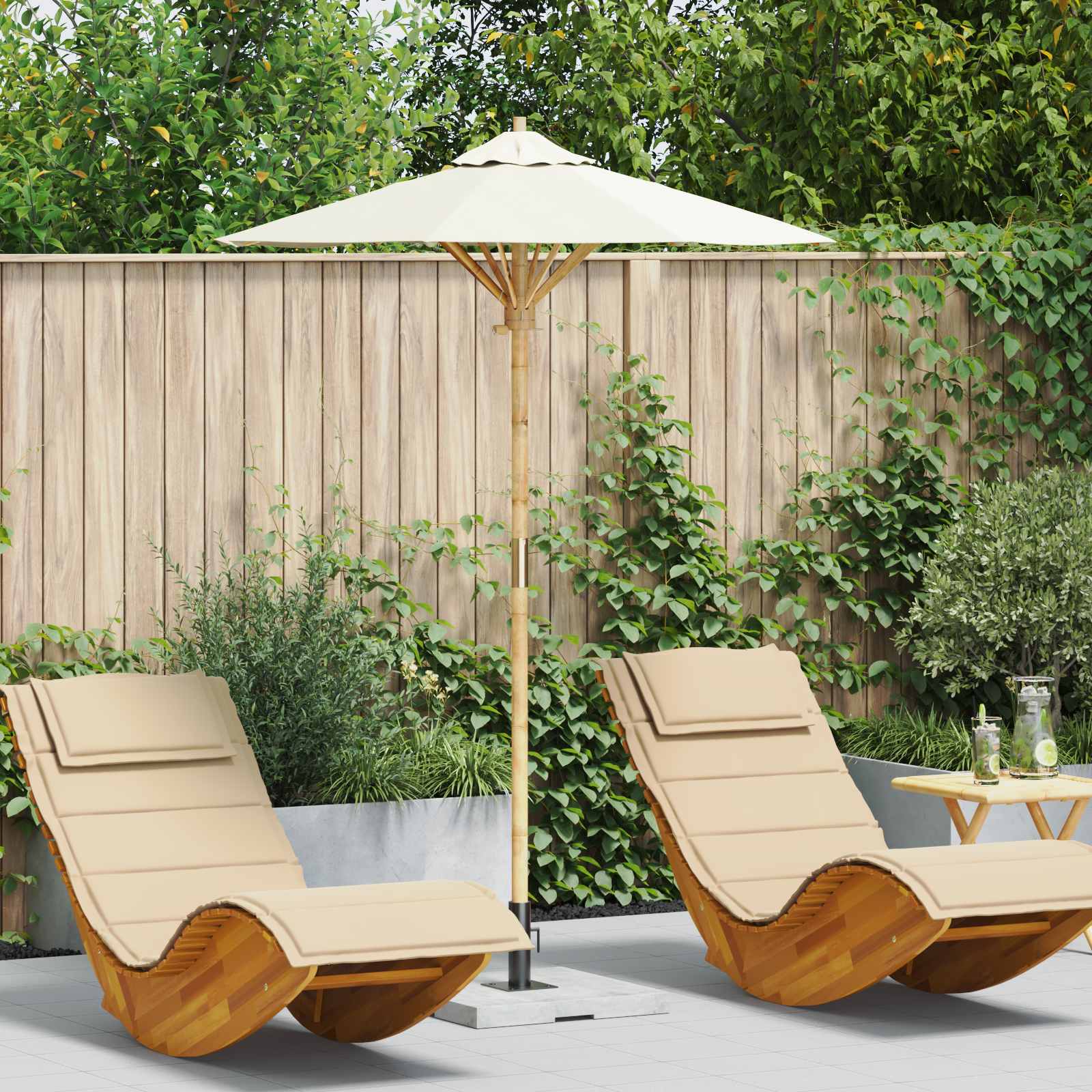 Garten-Sonnenschirm Cremeweiß Ø 150 x 210 cm Bambus